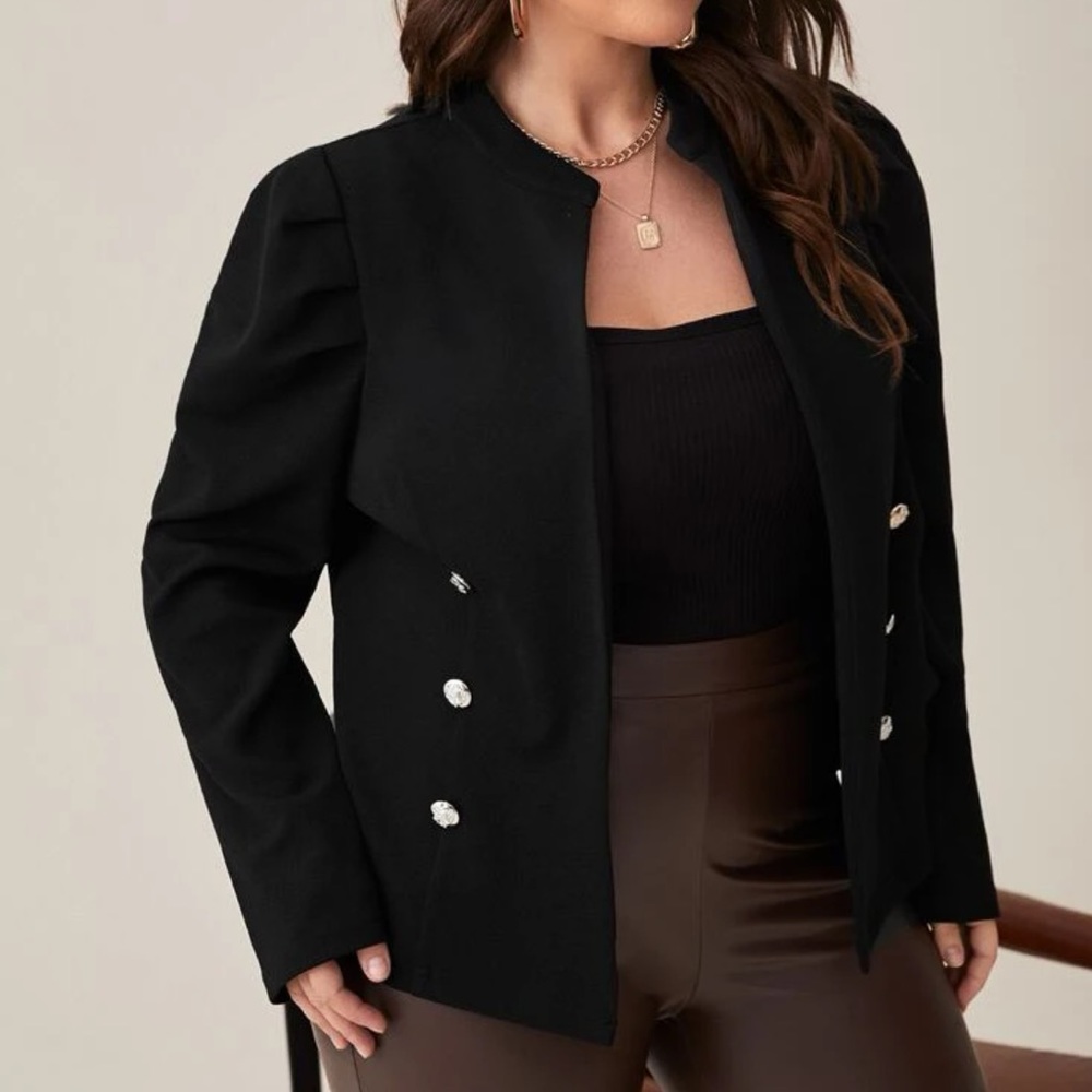 Plus size black puff sleeve jacket - Picture 2 of 15
